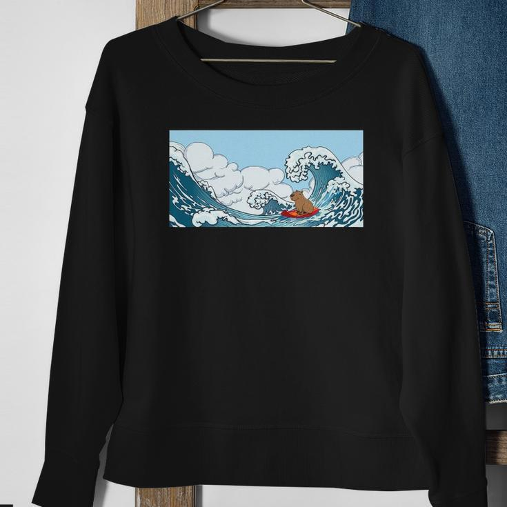 The Capybara On Great Wave Sweatshirt Gifts for Old Women