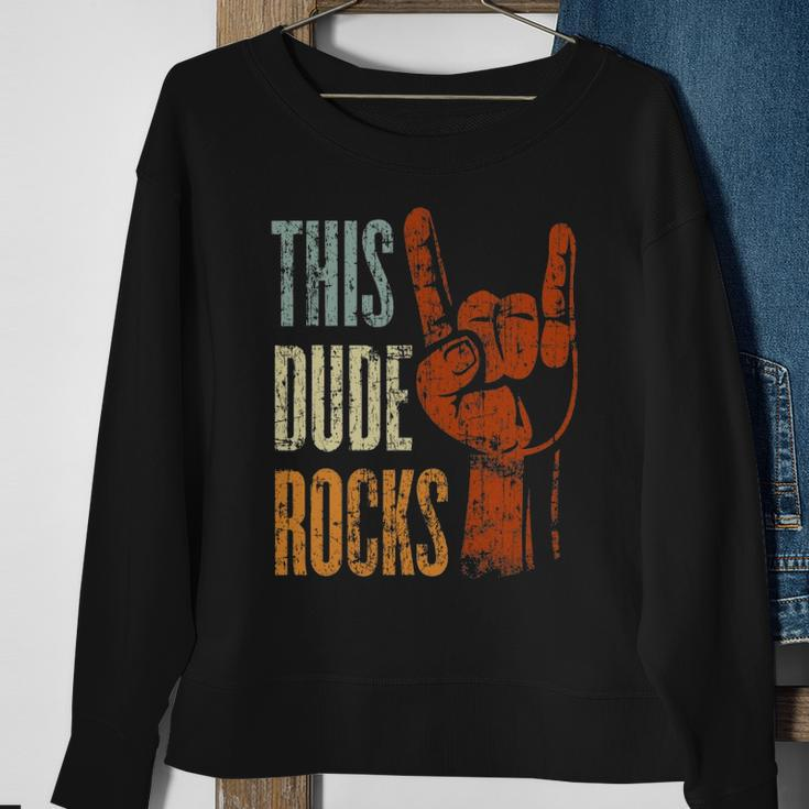 This Dude Rocks Rock N Roll Heavy Metal Devil Horns Sweatshirt Gifts for Old Women