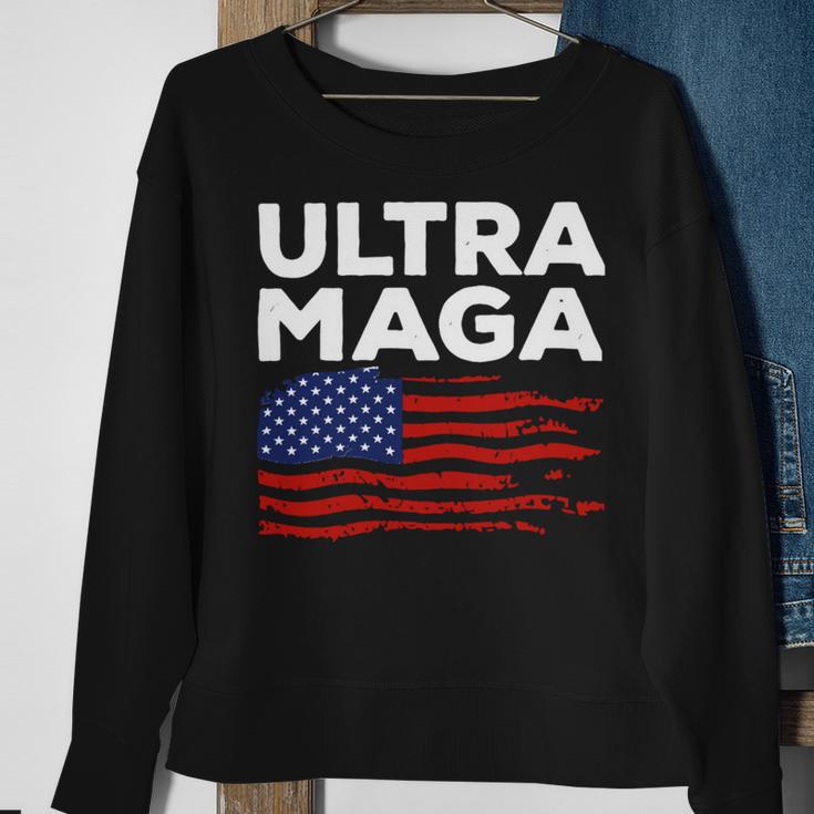 Ultra Maga Proud American Distressed Flag Patriotic Gift Sweatshirt Gifts for Old Women