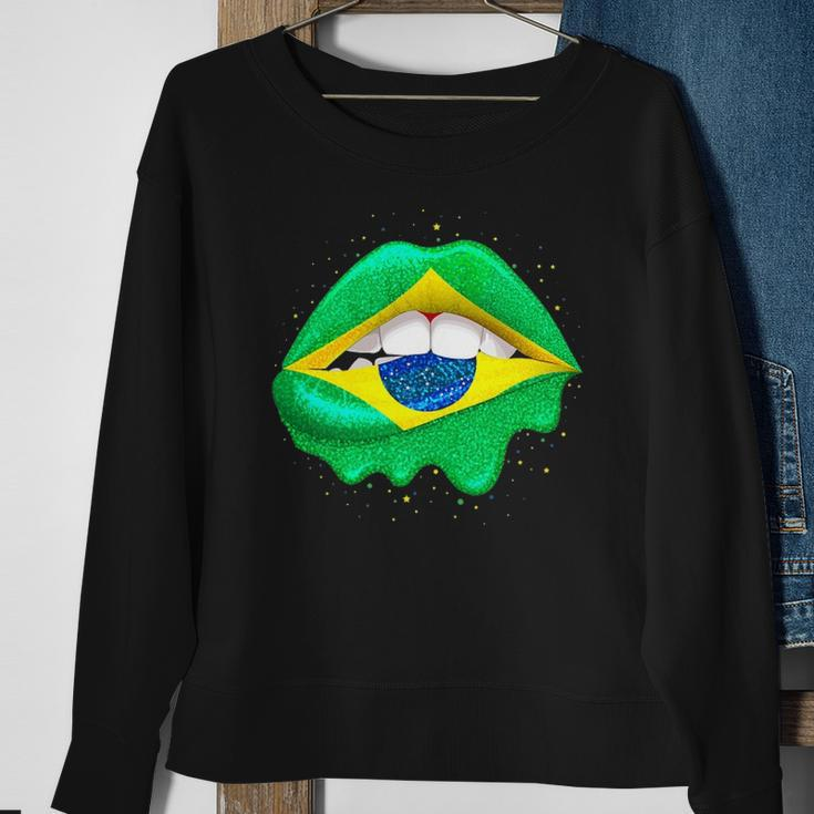 Womens Brazilian Flag Lips Women Girls Brazil Sweatshirt Gifts for Old Women