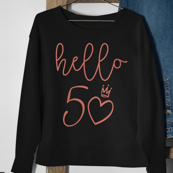 Womens Hello 50 Cute Pink Crown 50Th Birthday Gifts Women Sweatshirt Gifts for Old Women