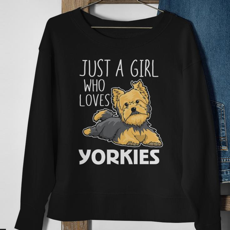 Womens Just A Girl Who Loves Yorkies Funny Yorkshire Terrier Gift Sweatshirt Gifts for Old Women