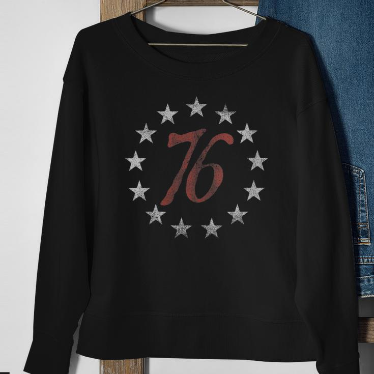 Womens The Spirit 76 Vintage Retro 4Th Of July Independence Day V-Neck Sweatshirt Gifts for Old Women