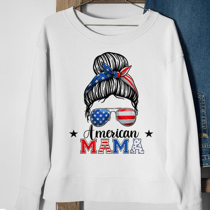 4Th Of July American Mama Messy Bun Mom Life Patriotic Mom Sweatshirt Gifts for Old Women