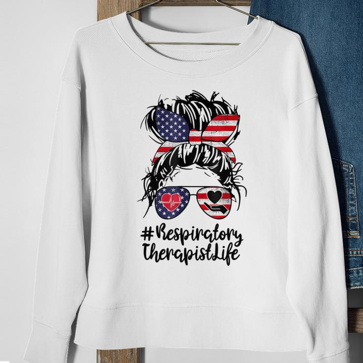 4Th Of July Respiratory Therapist Messy Bun Hair Nurse Funny Sweatshirt Gifts for Old Women