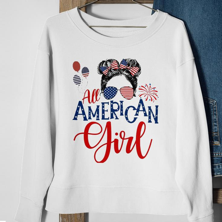 All American Girl 4Th Of July Messy Bun Sunglasses Usa Flag Sweatshirt Gifts for Old Women