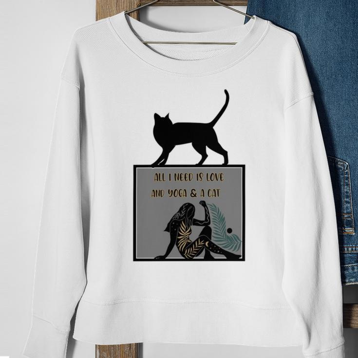 All I Need Is Love And Yoga And A Cat Lovers Gift For Yoga Lovers Funny Cat Sweatshirt Gifts for Old Women