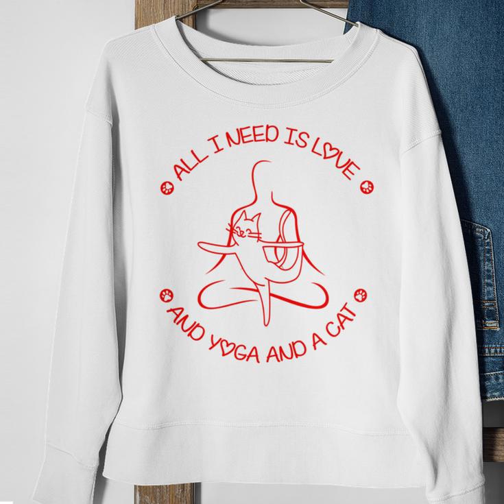 All I Need Is Love And Yoga And A Cat Lovers Gift For Yoga Lovers Red Sweatshirt Gifts for Old Women