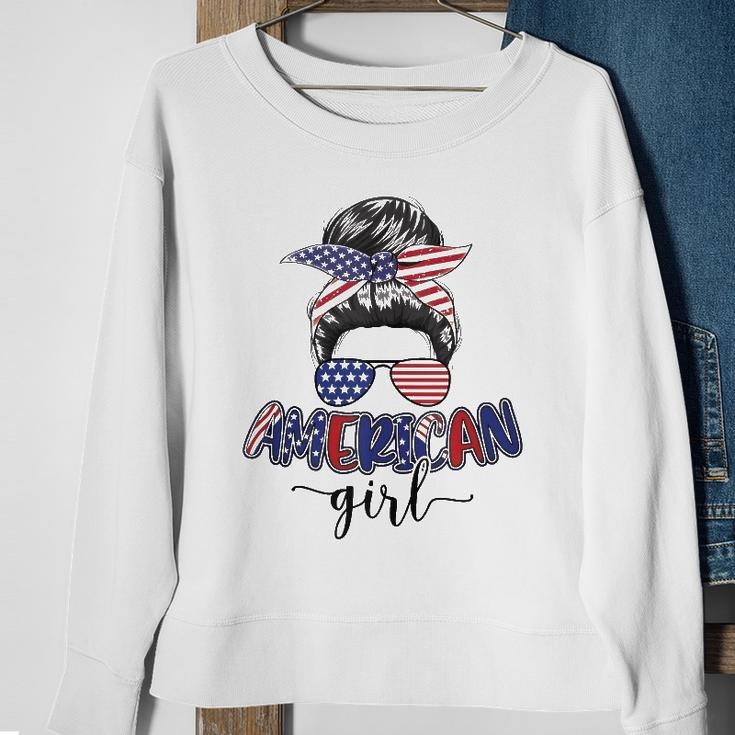 American Girl Messy Bun 4Th Of July Mom Usa Women Sweatshirt Gifts for Old Women