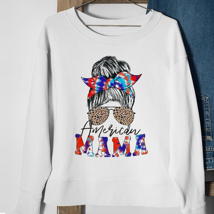 American Mama Usa Patriot Flag Tie Dye 4Th Of July Messy Bun Sweatshirt Gifts for Old Women