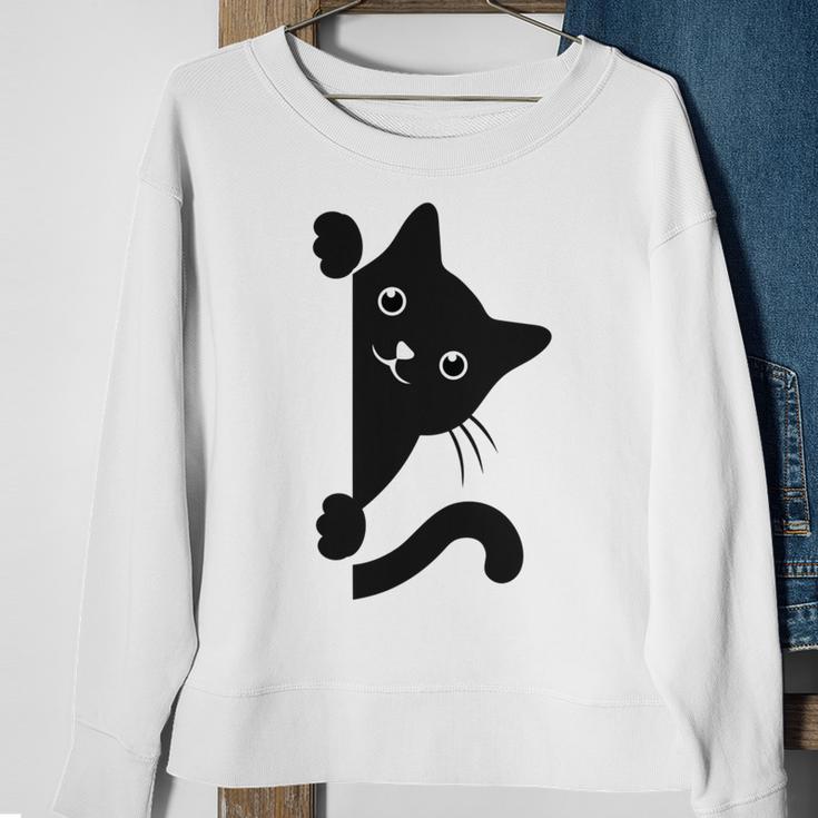 Black Cat Peeking Sweatshirt Gifts for Old Women