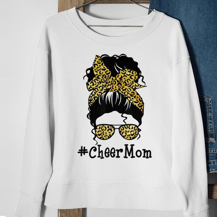 Cheer Mom Leopard Messy Bun Cheerleader Funny Mothers Day V2 Sweatshirt Gifts for Old Women
