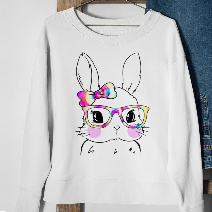 Cute Bunny Rabbit Face Tie Dye Glasses Girl Happy Easter Day Sweatshirt Gifts for Old Women