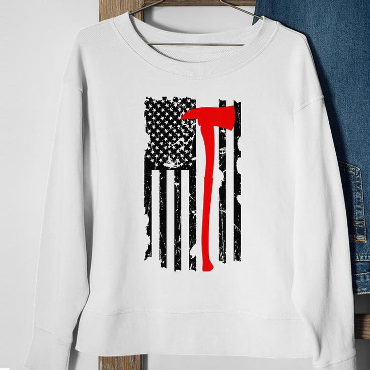Distressed Patriot Axe Thin Red Line American Flag Sweatshirt Gifts for Old Women