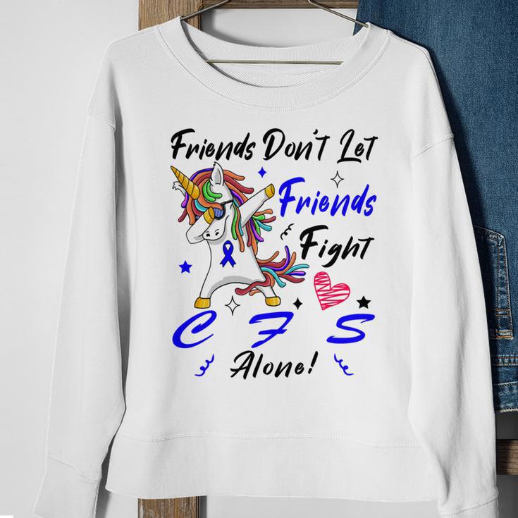 Friends Dont Let Friends Fight Chronic Fatigue Syndrome Cfs Alone Unicorn Blue Ribbon Chronic Fatigue Syndrome Support Cfs Awareness Sweatshirt Gifts for Old Women