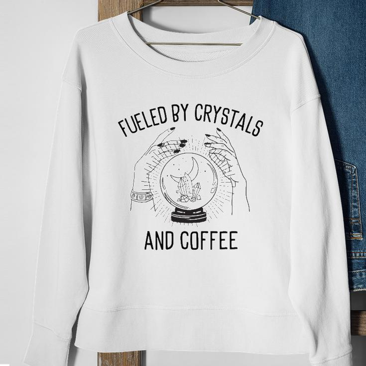 Fueled By Crystals And Coffee Witch Spells Chakra Sweatshirt Gifts for Old Women