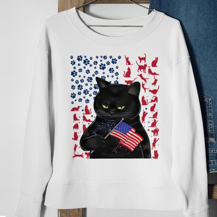 Funny Black Cat Independence Flag 633 Shirt Sweatshirt Gifts for Old Women