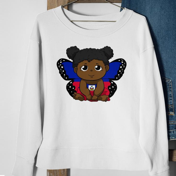Haiti Haitian Love Flag Princess Girl Kid Wings Butterfly Sweatshirt Gifts for Old Women