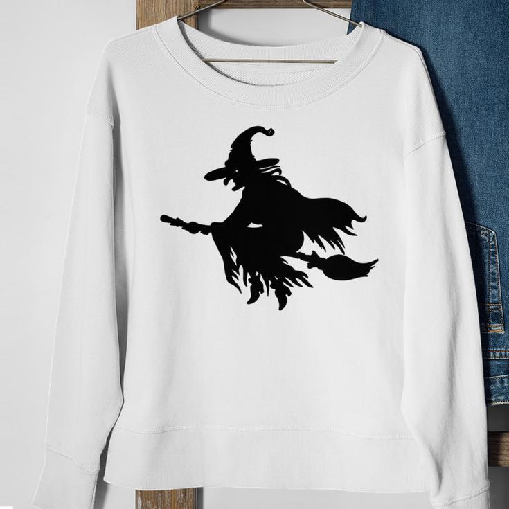 Halloween Scary Old Witch On Broom Art Design Pattern Sweatshirt Gifts for Old Women