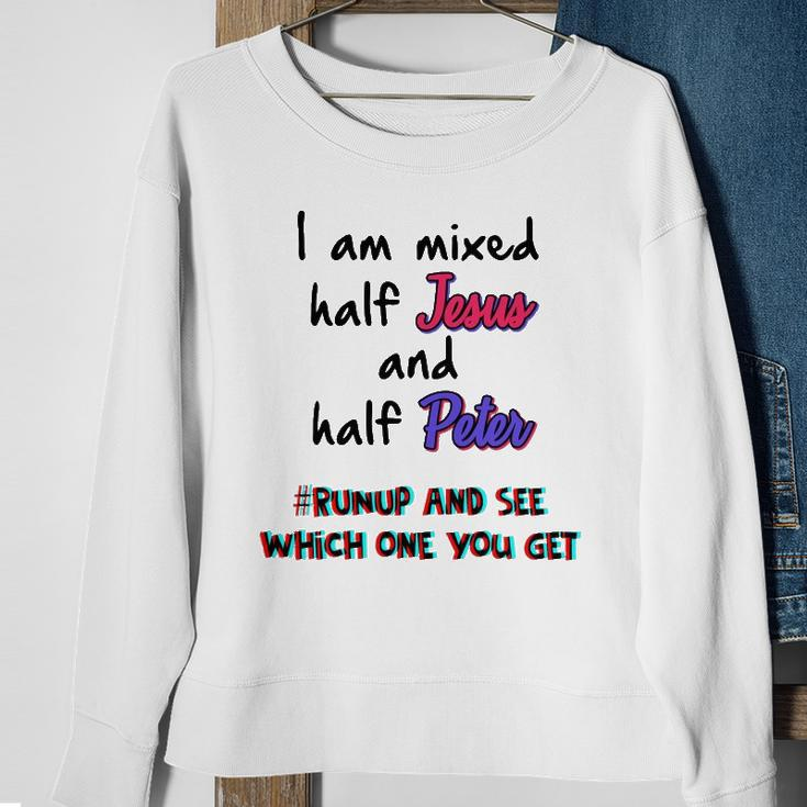 I Am Mixed Half Jesus And Half Peter Funny Christian Meme Sweatshirt Gifts for Old Women