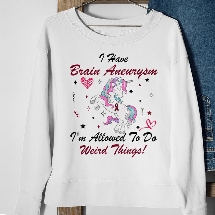 I Have Brain Aneurysm Im Allowed To Do Weird Things Unicorn Burgundy Ribbon Brain Aneurysm Bpd Brain Aneurysm Sweatshirt Gifts for Old Women