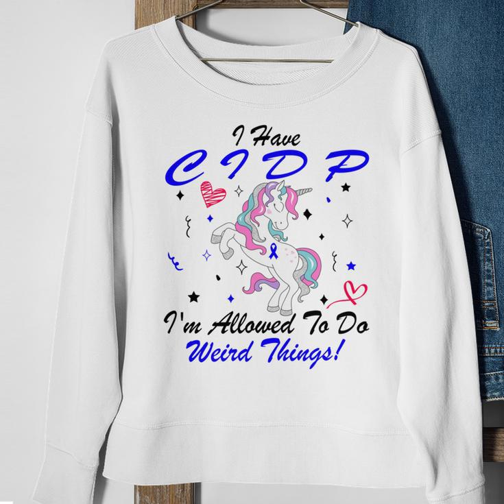 I Have Cidp Im Allowed To Do Weird Things Unicorn Blue Ribbon Cidp Support Cidp Awareness Sweatshirt Gifts for Old Women