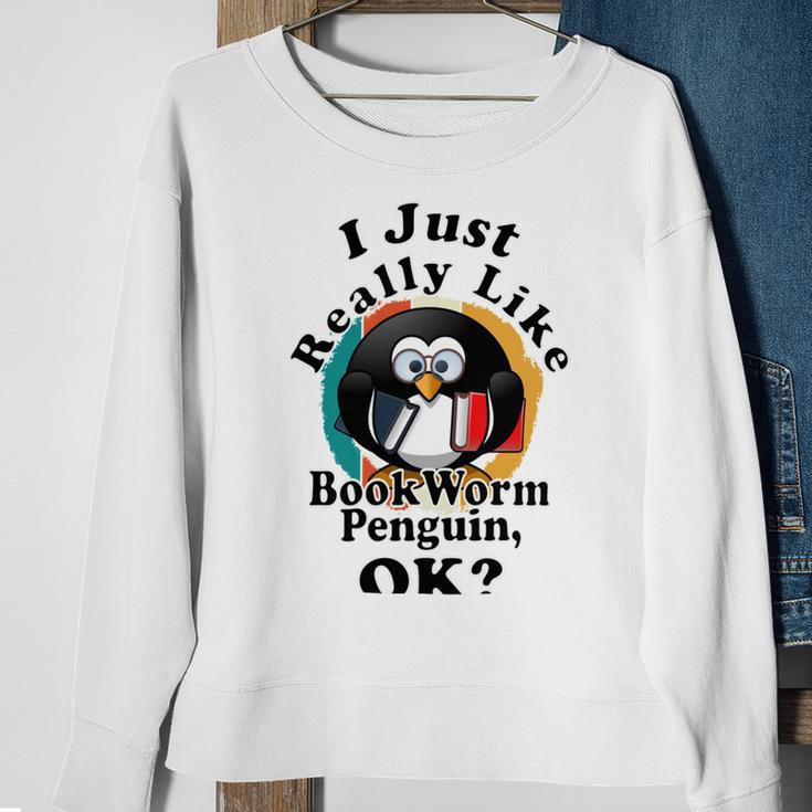 I Really Like Book Worm Penguin Ok Sweatshirt Gifts for Old Women