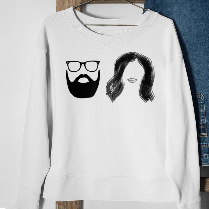 Man With Beard And Glasses With Woman Wavy Hair Sweatshirt Gifts for Old Women