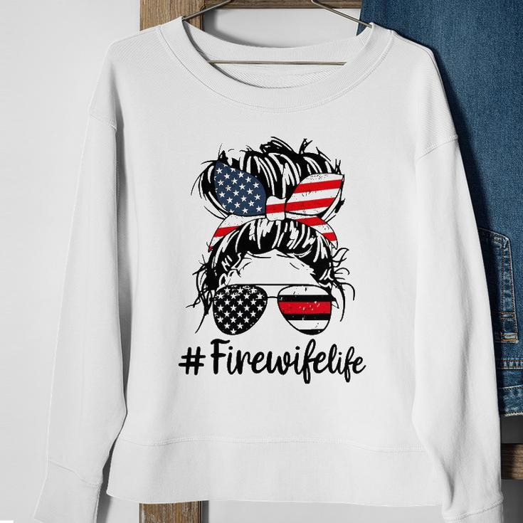 Mom Life And Fire Wife Firefighter Patriotic American Sweatshirt Gifts for Old Women