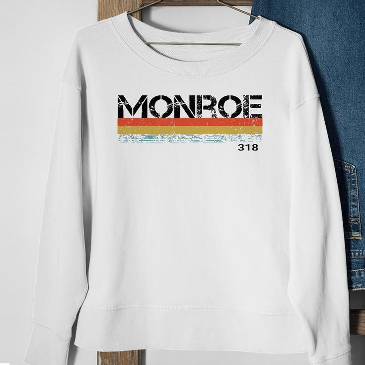 Monroe Louisiana Area Code 318 Vintage Stripes Sweatshirt Gifts for Old Women