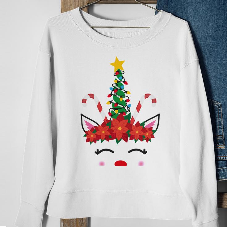 New Christmas Unicorn Face Santicorn Poinsettia Crown Cute V2 Sweatshirt Gifts for Old Women