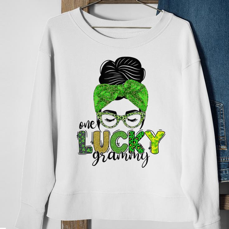 One Lucky Grammy Life Messy Bun St Patricks Day Irish Sweatshirt Gifts for Old Women