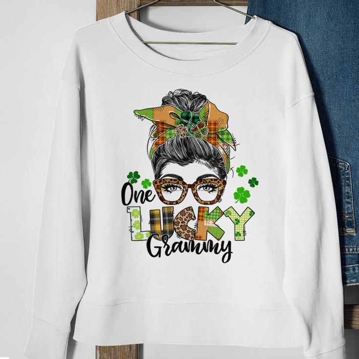 One Lucky Grammy Shamrock Plaid Leopard St Patricks Day Sweatshirt Gifts for Old Women