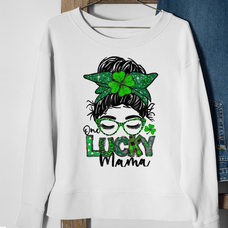 One Lucky Mama Messy Bun Shamrock St Patricks Day Sweatshirt Gifts for Old Women