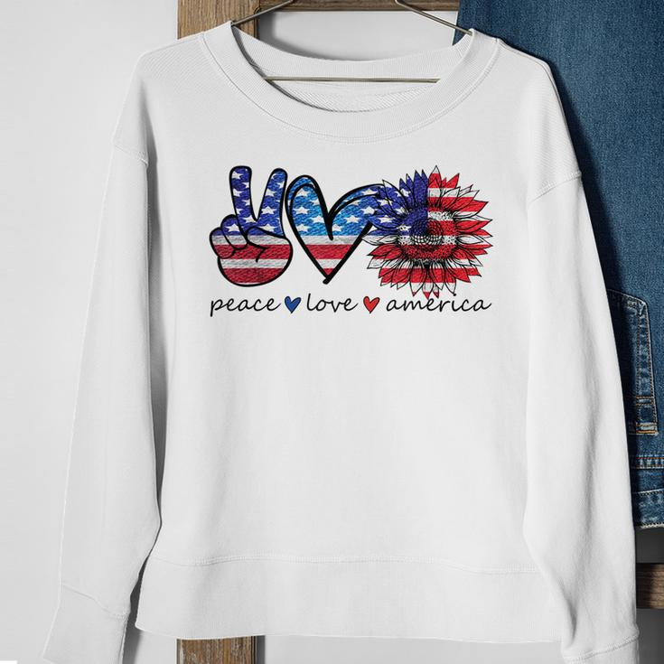 Peace Love America Flag Sunflower 4Th Of July Memorial Day Sweatshirt Gifts for Old Women