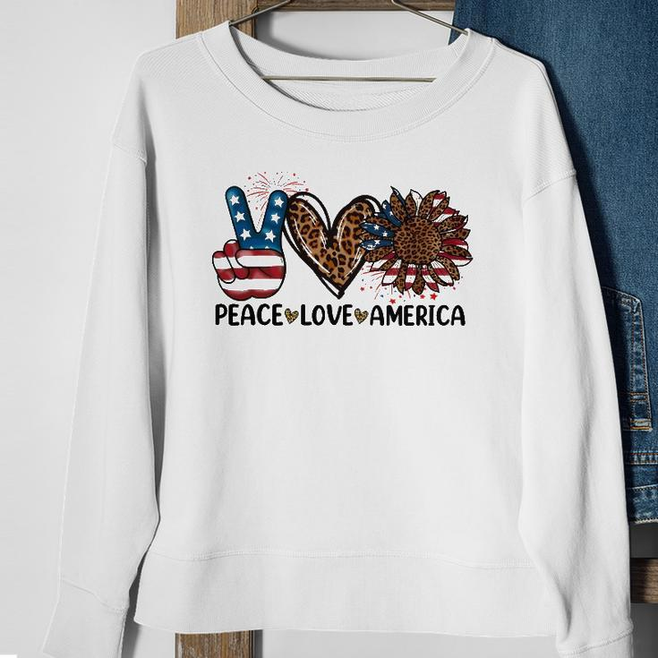 Peace Love America Sunflower Leopard Usa Flag 4Th Of July Sweatshirt Gifts for Old Women