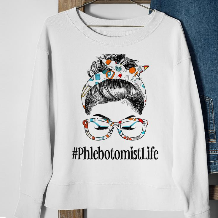 Phlebotomist Life Messy Hair Woman Bun Healthcare Worker V2 Sweatshirt Gifts for Old Women
