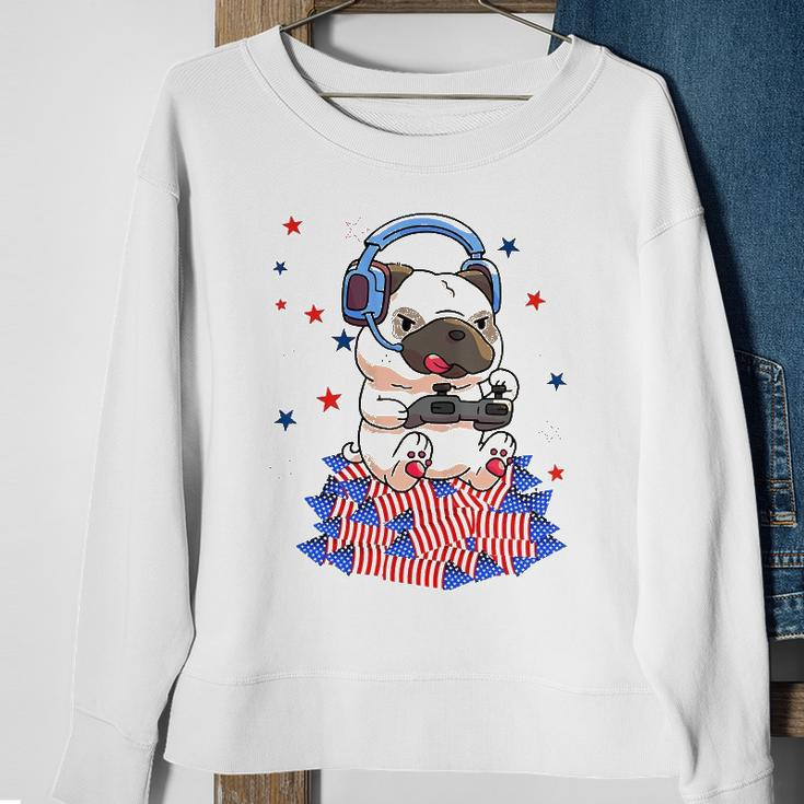 Pug Game Puppy Controller 4Th Of July Boys Kids Video Gamer Sweatshirt Gifts for Old Women