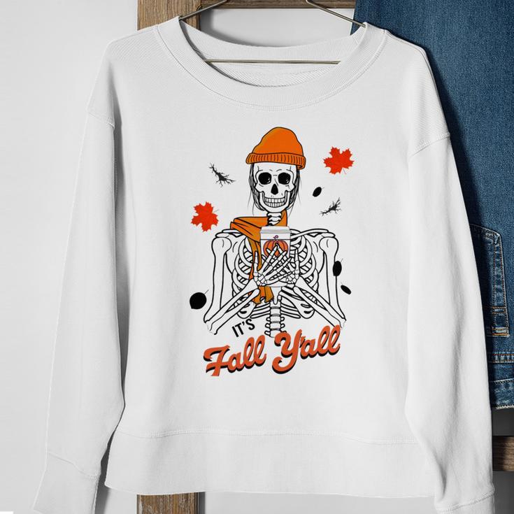 Skeleton It’S Fall Y’All Thanksgiving Funny Autumn Halloween Sweatshirt Gifts for Old Women