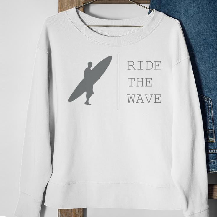 Surfing Funny Quote Ride The Wave Surfer Ocean Lover Sweatshirt Gifts for Old Women