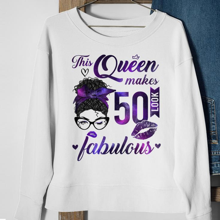 This Queen Makes 50 Look Fabulous 50Th Birthday Messy Bun Sweatshirt Gifts for Old Women