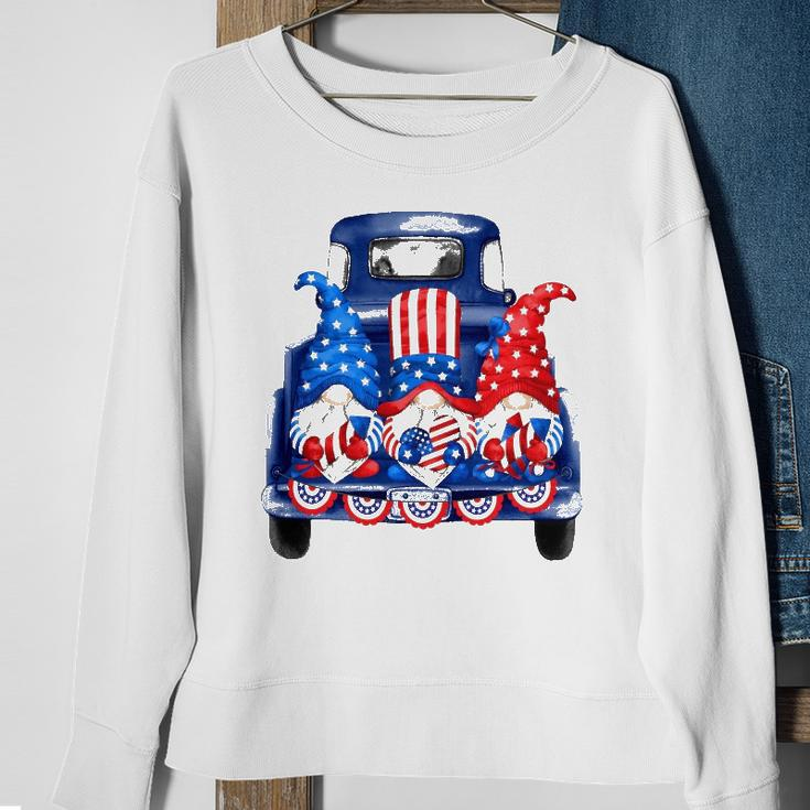 Usa Patriotic Gnomes With American Flag Hats Riding Truck Sweatshirt Gifts for Old Women
