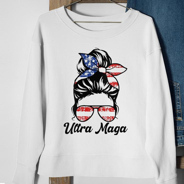 Womens Pro Trump Ultra Mega Messy Bun Sweatshirt Gifts for Old Women