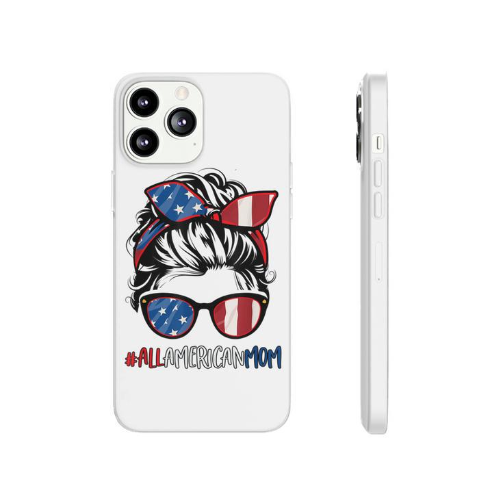 All American Mom 4Th Of July  Women Messy Bun Usa Flag  Phonecase iPhone
