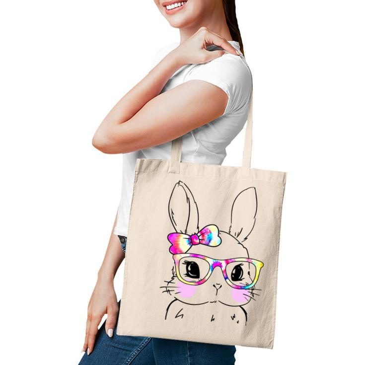 Cute Bunny Rabbit Face Tie Dye Glasses Girl Happy Easter Day Tote Bag