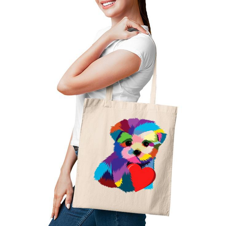 Cute Dog Rescue Gift For Women Men Teens Rainbow Puppy Heart Tote Bag