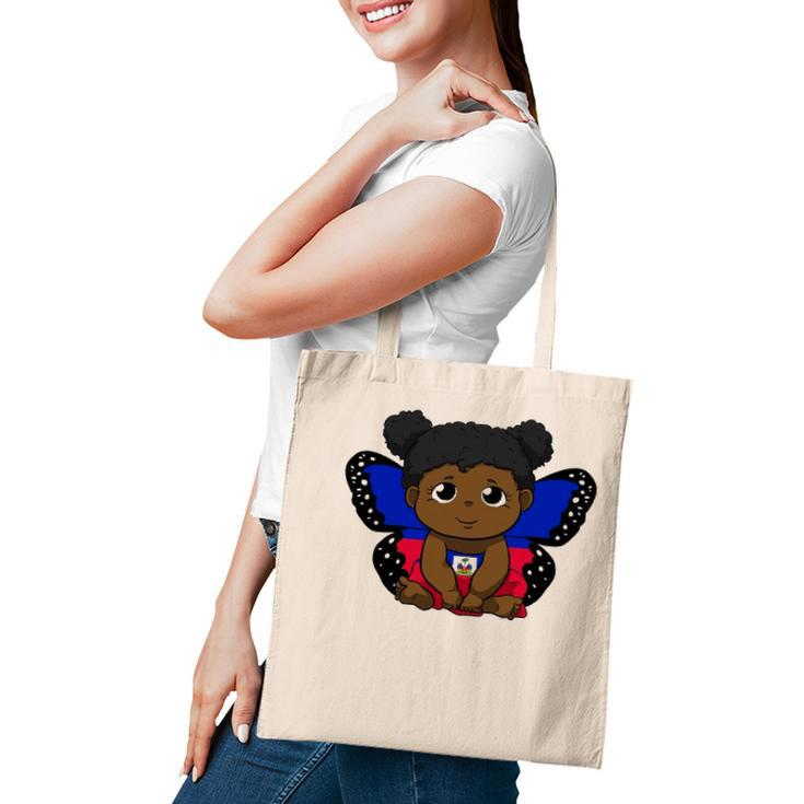 Haiti Haitian Love Flag Princess Girl Kid Wings Butterfly Tote Bag