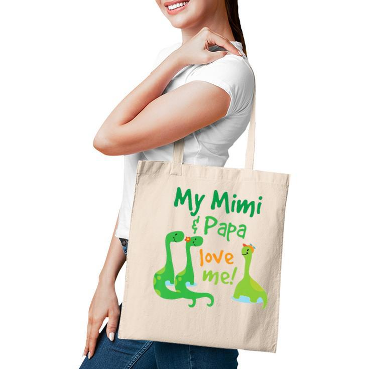 Kids My Mimi And Papa Love Me Dinosaur Grandson Tote Bag