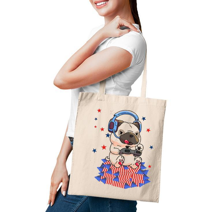 Pug Game Puppy Controller 4Th Of July Boys Kids Video Gamer Tote Bag