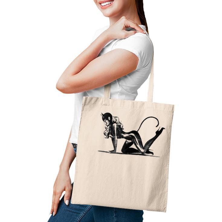 Sexy Catsuit Latex Black Cat Costume Cosplay Pin Up Girl  Tote Bag